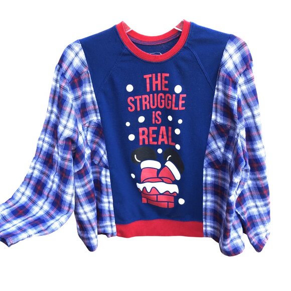 Flannel Tee Upcycle, Christmas Shirt: Size M-XL, Holiday Graphics, Santa - Picture 1 of 10